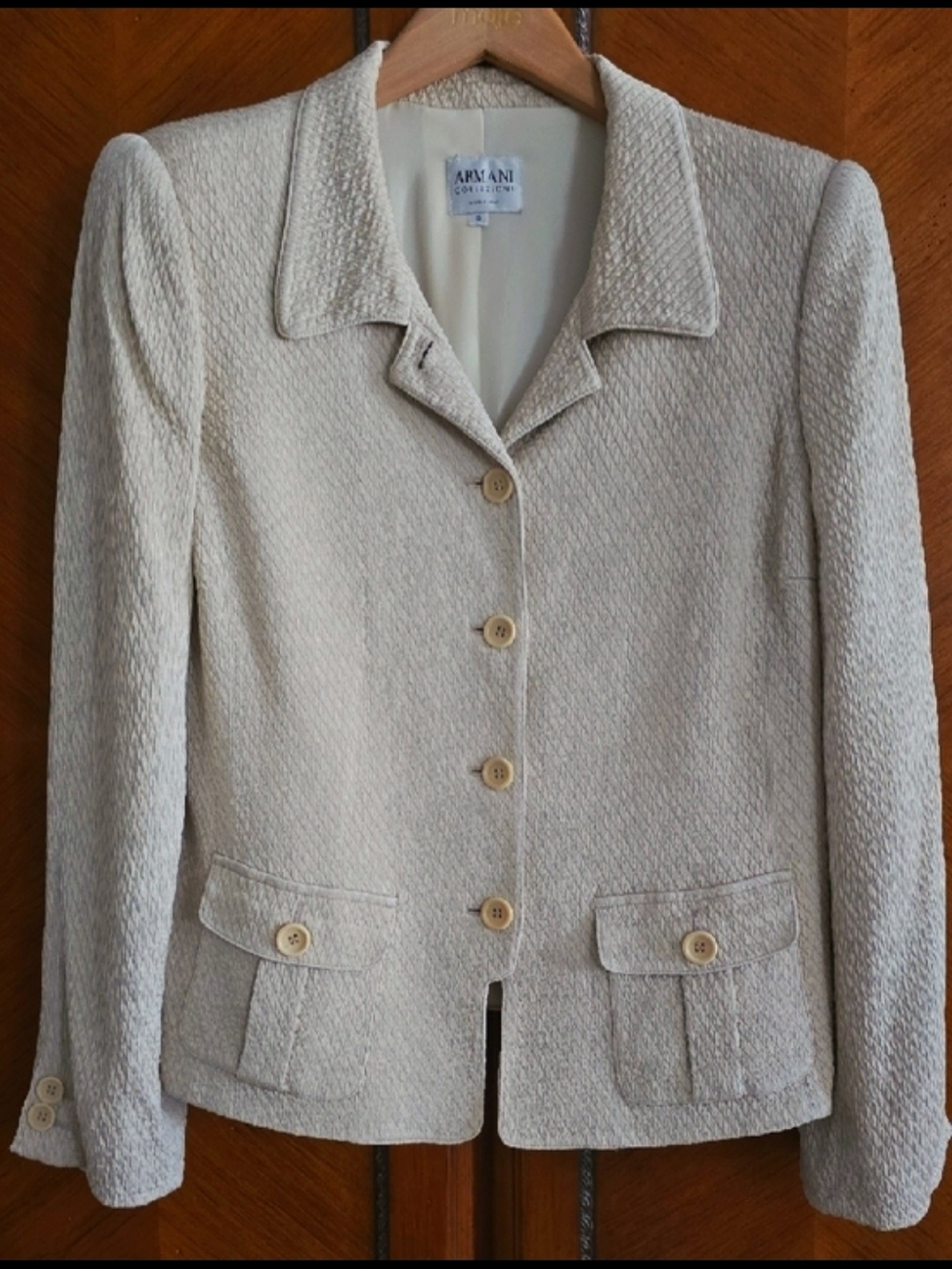 Armani Collezioni Cream Textured Blazer Jacket